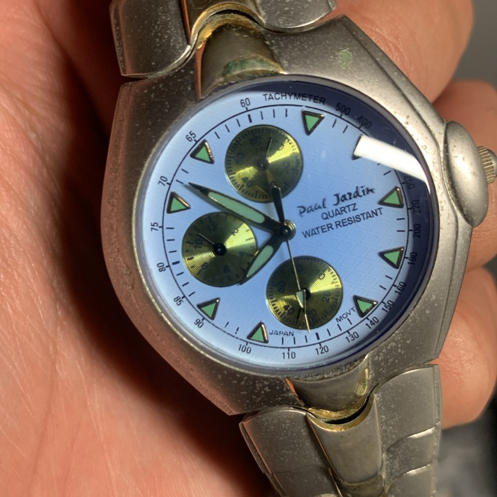 Paul Jazdin Quartz Chronograph Mens Watch Diver Style Blue Tint Mineral Crystal